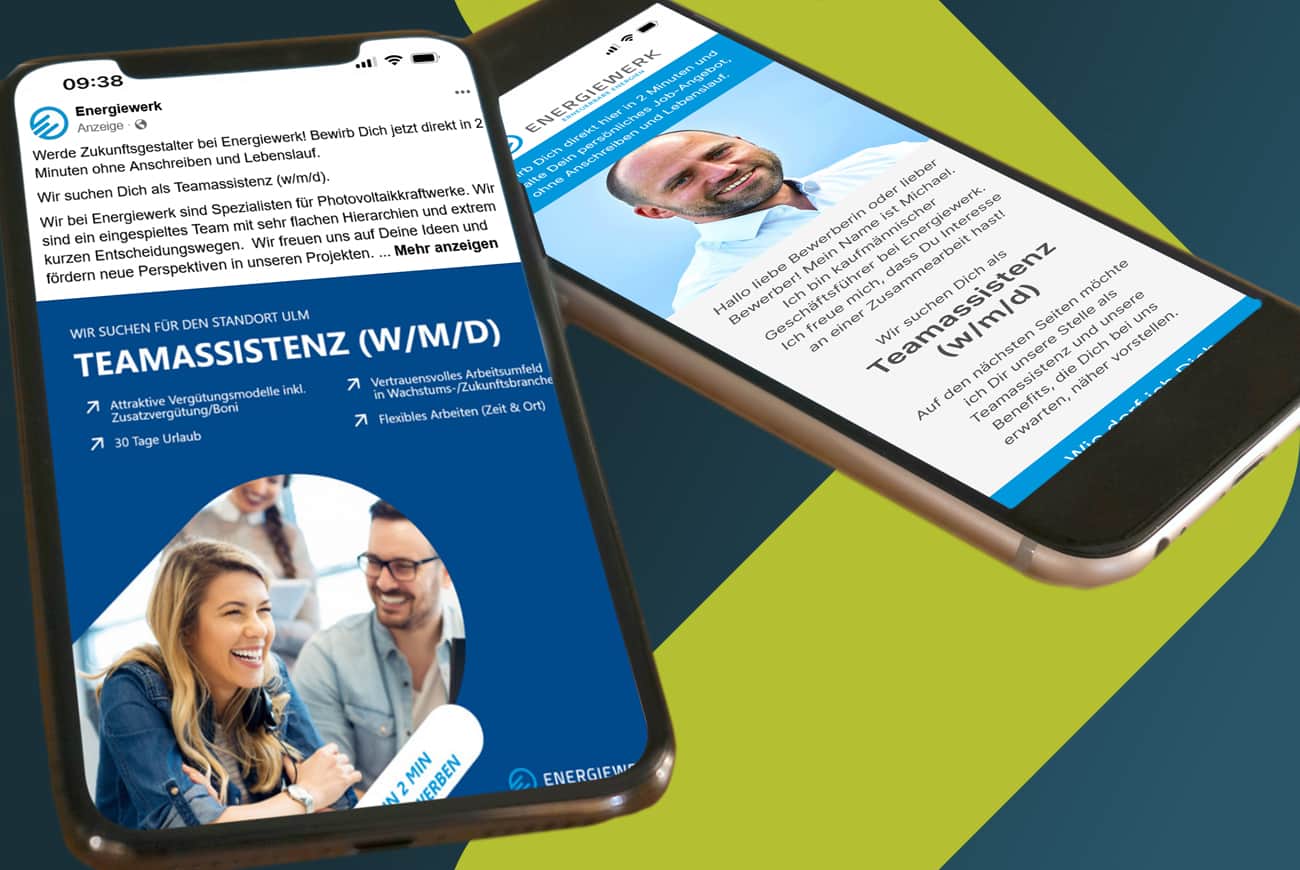 Neue Mitarbeiter finden - Handy mit Bewerbungs-Funnel für Teamassistenz